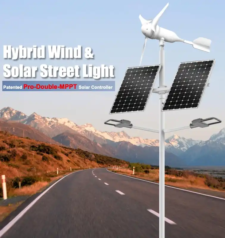 Najlepsza cena | Lampa hybrydowa LED 2x40W / panel 2x 275W / turbina 400W / słup 7m