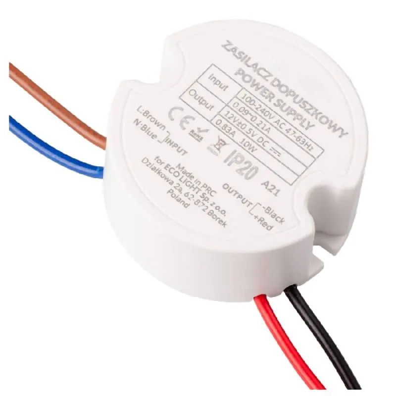 Zasilacz do puszk fi60 0,83A 10W 12V IP67 50x50x22 - Kup dziś