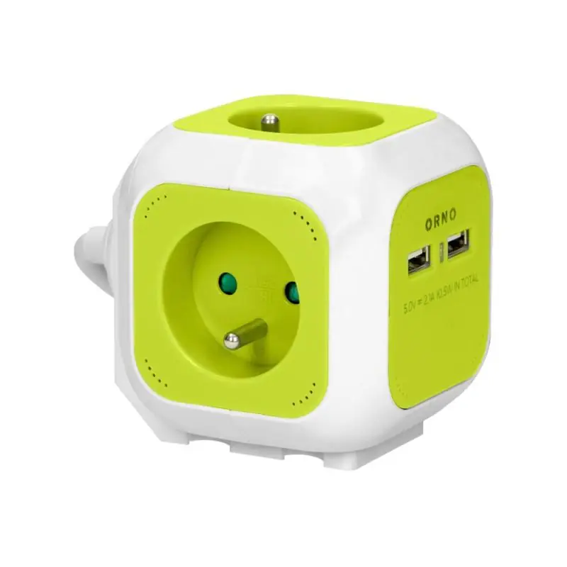 Produkt premium - Przedłużacz Kostka 4x2P+Z, 2xUSB, H05VV-F 3x1mm2, 1,4m, limonkowy