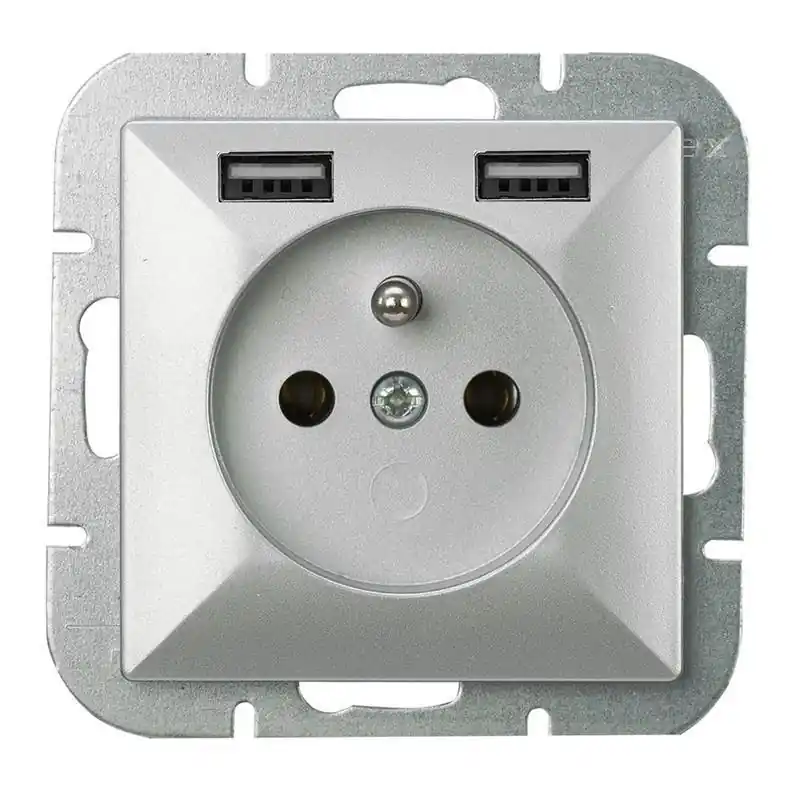 Oszczędź | Abex Perła srebrny - gniazdo pojedyncze (+0) PT-16P + 2xUSB