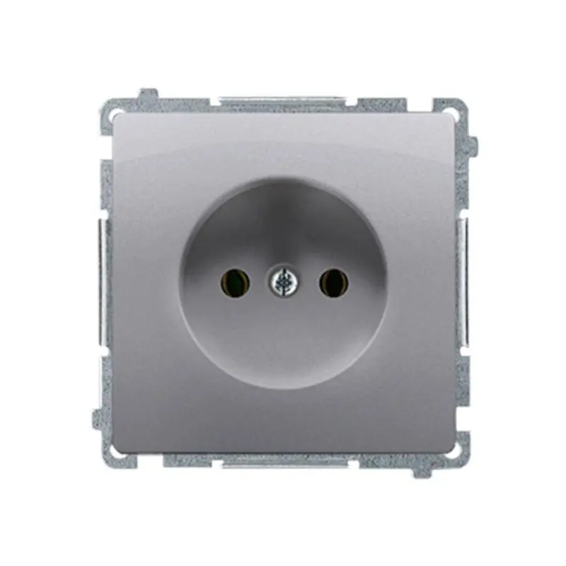 Bardzo popularny produkt - Simon Basic inox - gniazdo wtyczkowe bez uziemienia z przesłonami BMG1Z.01/21