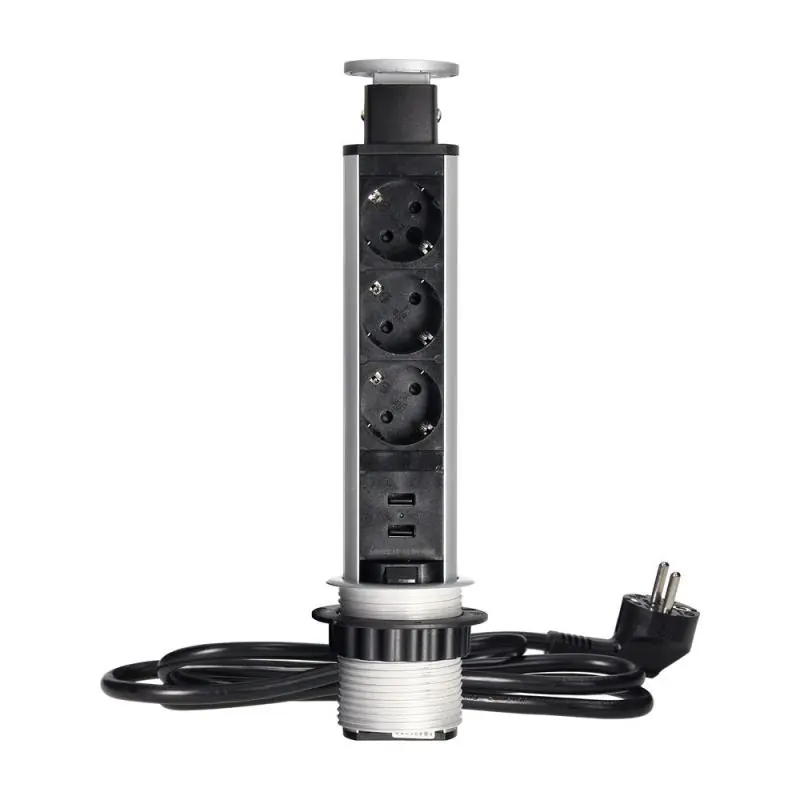 Outlet - Gniazdo wpuszcane 6cm 3x250V z ładowarką USB blokadą 1,8 m OR-AE-1349(GS) schuko