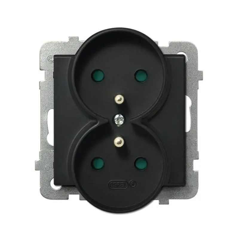 Ospel Sonata czarny - gniazdo podwójne (+0) do ramki z przesłonami GP-2RRZP/m/33 - Oferta specjalna