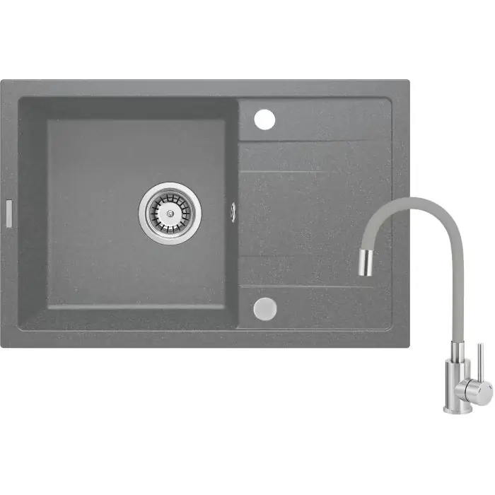 Właśnie dodano - Zlew corio szary metalik granit 1k z/o 670x440x175, 3,5" + z elastyczną wylewką stal-szary + osprzęt space-saver ZRCPS113