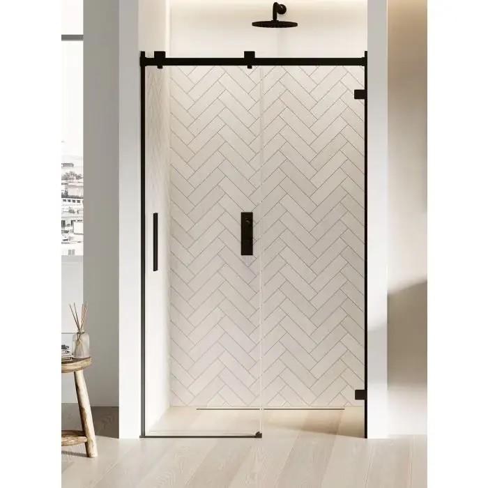 Wyprzedaż | Nz4 drzwi wnękowe softi black x 1d p 180x200 szkło czyste 8mm active shield 2.0 EXK-5367