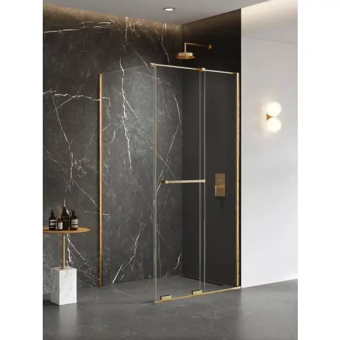 Bestseller - Nz4 kabina prysznicowa smart gold brushed 1d prostokątna u 150x90x200 szkło czyste 8mm active shield 2.0 - uchwyt reling EXK-7586