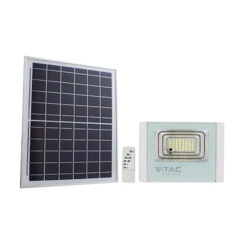 Wysyłka od ręki - Naświetlacz LED solarny V-TAC 35W biały IP65 pilot timer VT-100W 6400K 2450lm